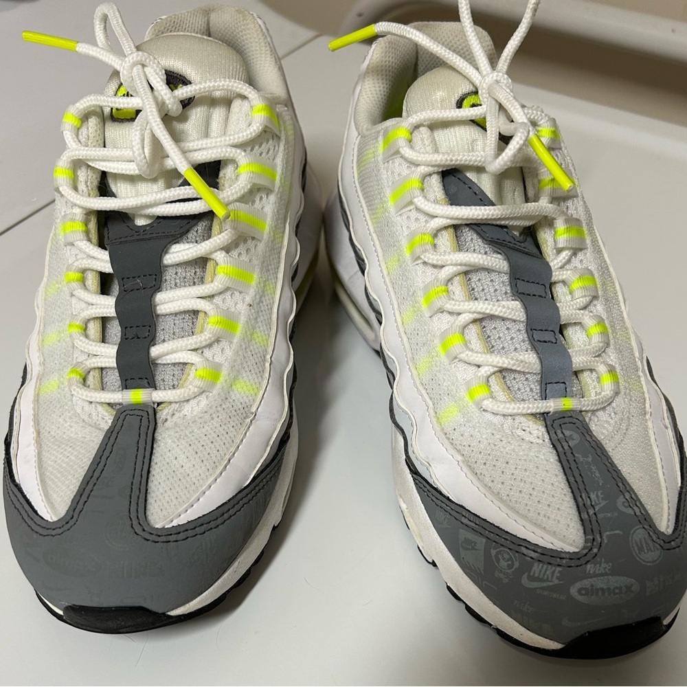 Nike Air Max White and Gray Sneakers with Neon Highlights Size 6.5 y